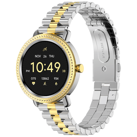 Volkano Ayla Collection Jewelled Smartwatch With 2 Colour Metal link strap