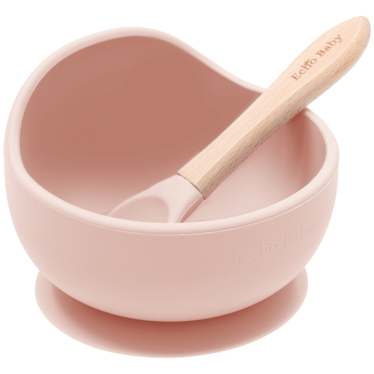 Echo Baby Silicone Suction Bowl and Spoon Set - Rose