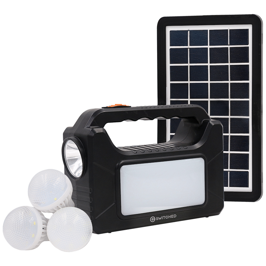 SWITCHED Power Station, Rechargeable, USB Phone Charging with Solar Panel  - Black