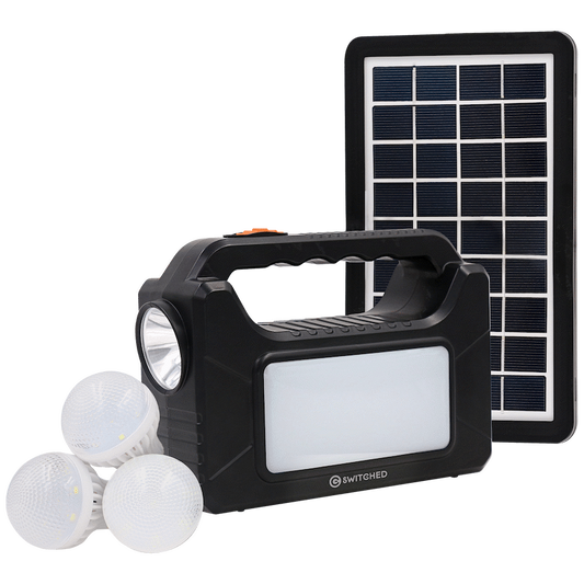 SWITCHED Power Station, Rechargeable, USB Phone Charging with Solar Panel  - Black