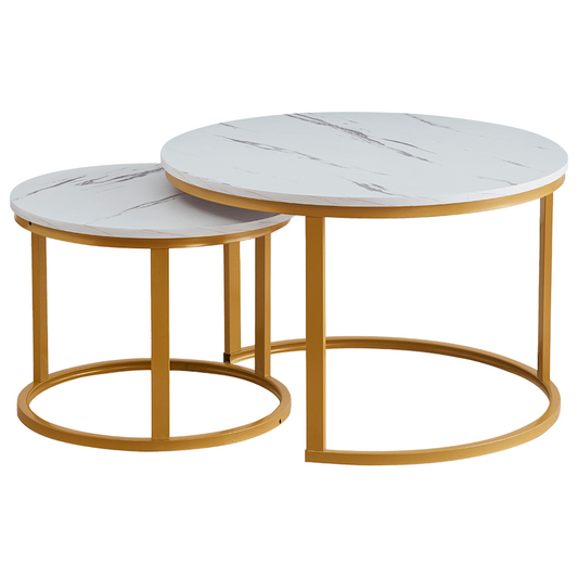 Everfurn Nile Nesting Coffee Table - White & Gold (2 Pc)