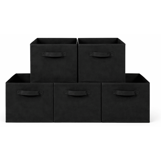 Everfurn Storeman Black, Collapsible Fabric Organiser Storage Basket - 5 Pack