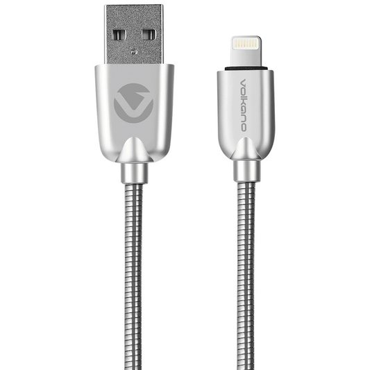 Volkano Iron Series Round Metallic Spring 90deg Micro USB Cable 1.2m - Silver