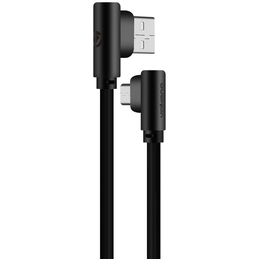 Volkano Slim Series Flat PVC 90deg Micro USB Cable 1.2m - Black
