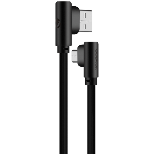 Volkano Slim Series Flat PVC 90deg Micro USB Cable 1.2m - Black