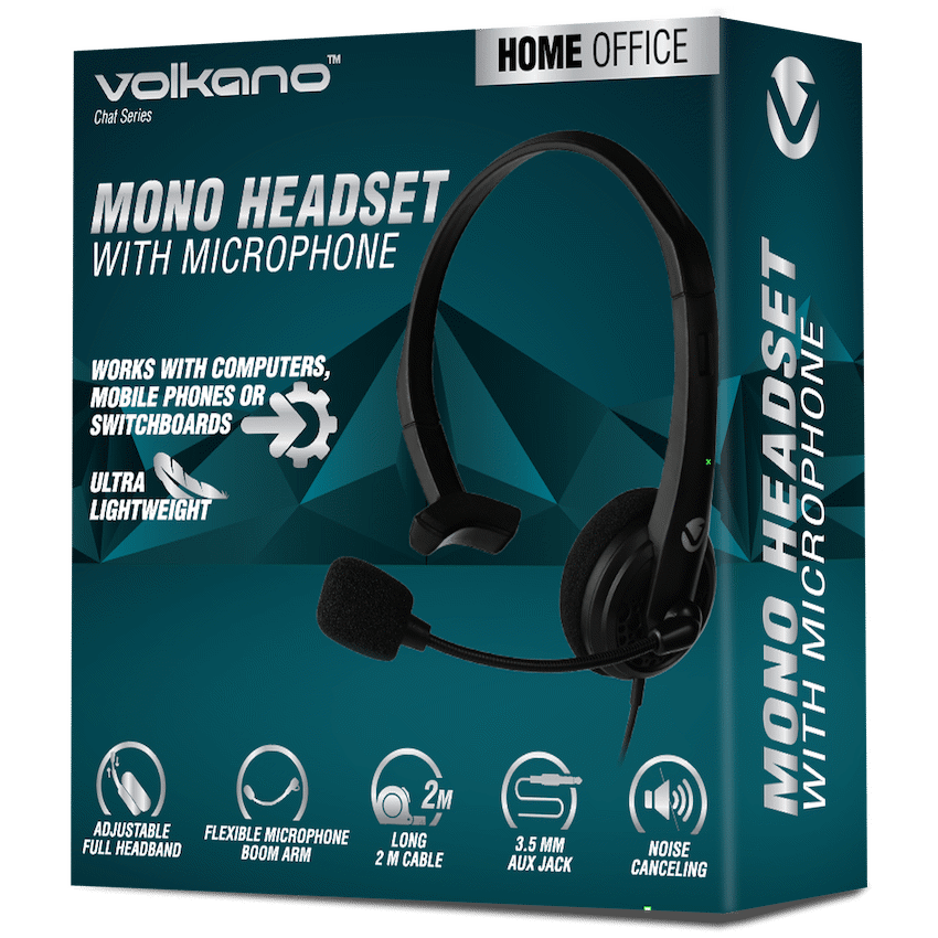 Volkano Chat series mono headset with boom microphone.