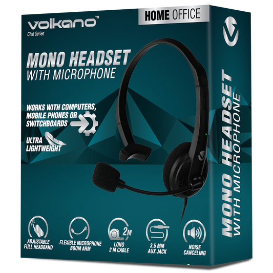 Volkano Chat series mono headset with boom microphone.