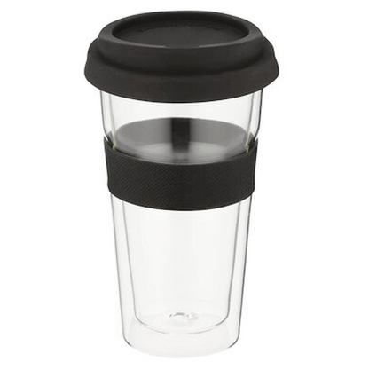 Snappy Thermal Glass Tumbler 400ml Black ( Order in Qty of 6)