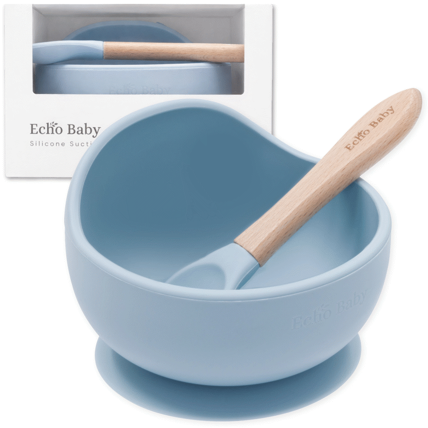 Echo Baby Silicone Suction Bowl and Spoon Set - Powder Blue