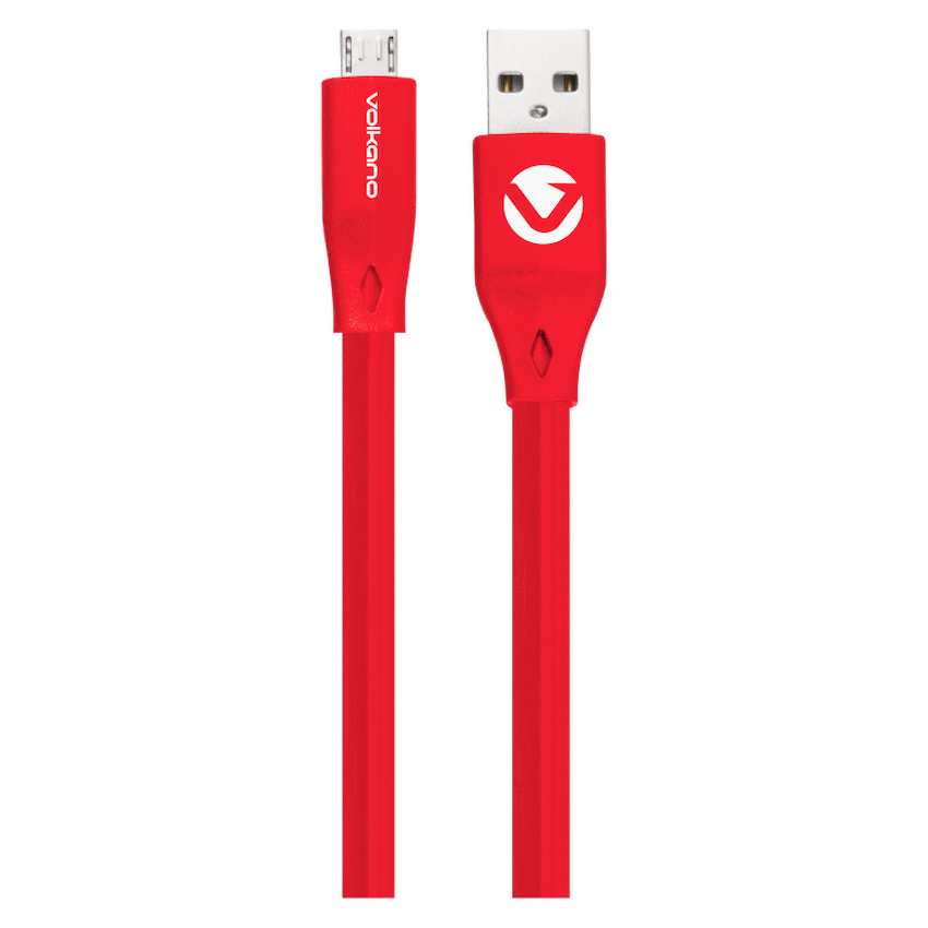 Volkano Slim Series Flat PVC Micro-USB Cable 1.2m - Red