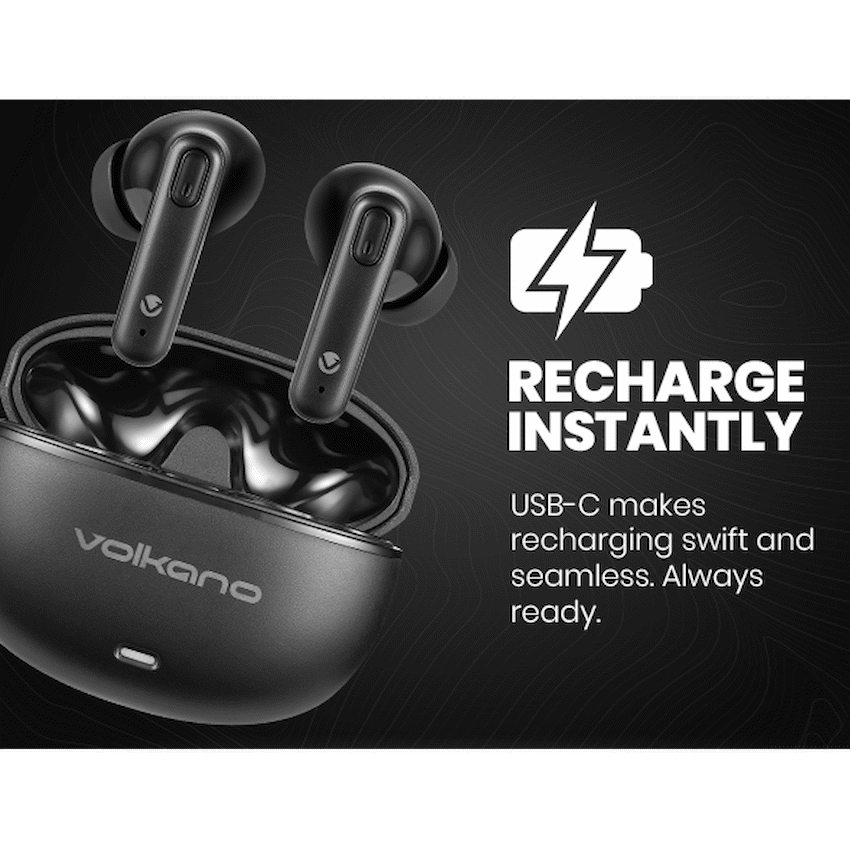 Volkano Pulse Series True Wireless Earphones with Charging Case - Black