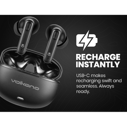 Volkano Pulse Series True Wireless Earphones with Charging Case - Black