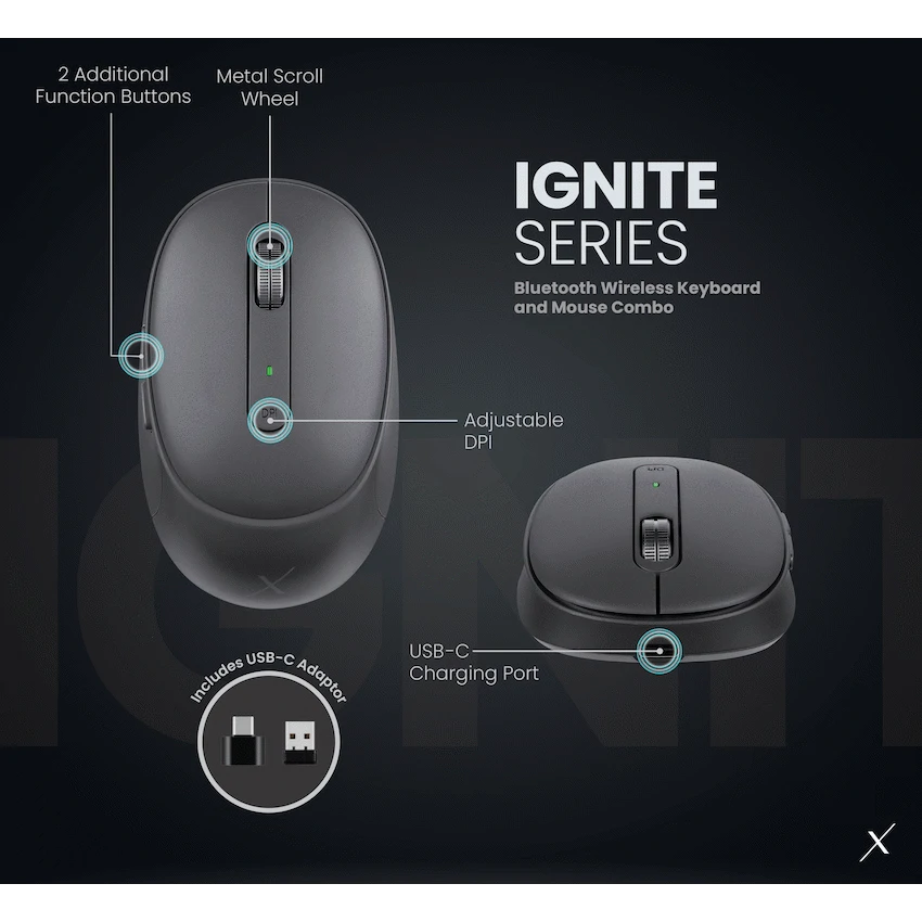 VolkanoX Ignite Bluetooth Wireless Keyboard and Mouse Combo - Graphite
