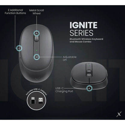 VolkanoX Ignite Bluetooth Wireless Keyboard and Mouse Combo - Graphite