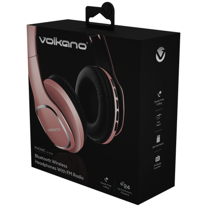 Volkano Phonic Series Bluetooth Full-Size Headphones - Rose Gold