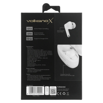 VolkanoX VXT200S Hybrid ANC TWS Earphones - White