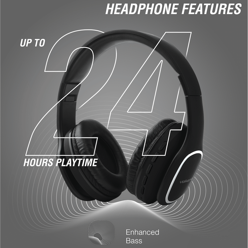 Volkano Phonic Series Bluetooth Full Size Headphones - Black