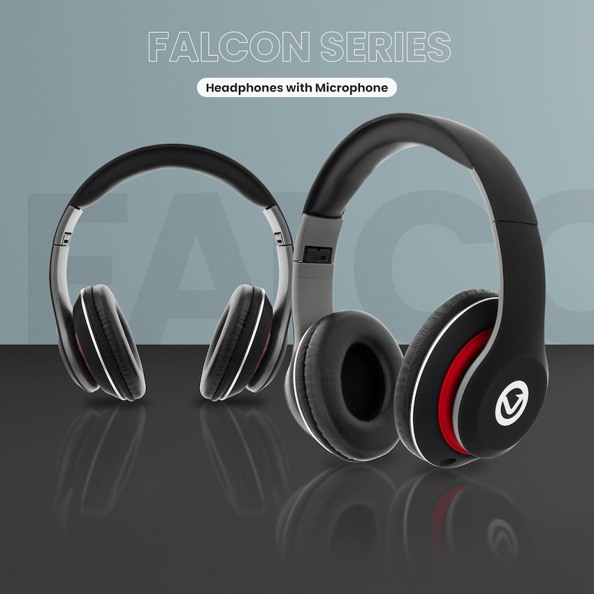 Volkano Falcon Headphones with Microphone - Black