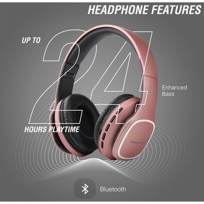 Volkano Phonic Series Bluetooth Full-Size Headphones - Rose Gold