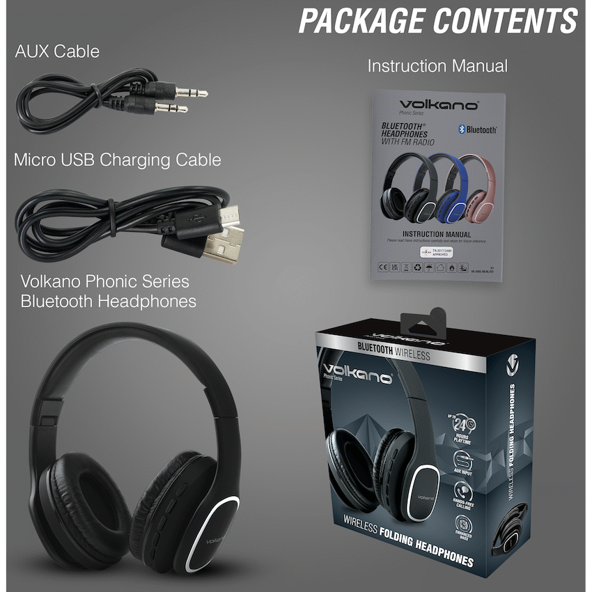 Volkano Phonic Series Bluetooth Full Size Headphones - Black