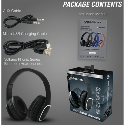 Volkano Phonic Series Bluetooth Full Size Headphones - Black