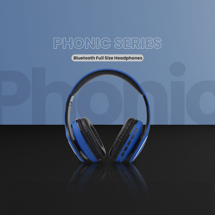 Volkano Phonic Series Bluetooth Full Size Headphones - Blue