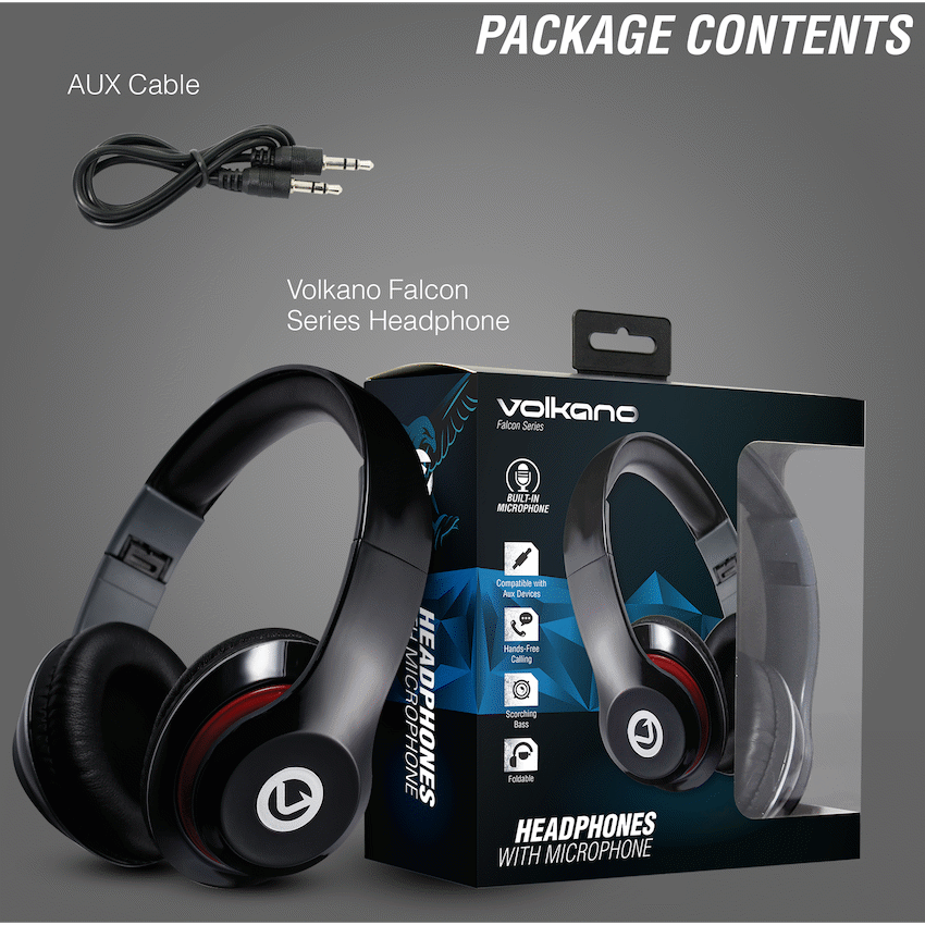 Volkano Falcon Headphones with Microphone - Black