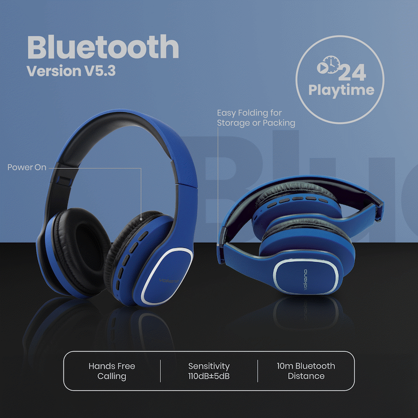 Volkano Phonic Series Bluetooth Full Size Headphones - Blue