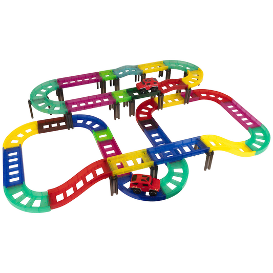 Edu-Matic Mini-Mag Magnetic Tile Tracks with 2 Cars and 93 Pieces