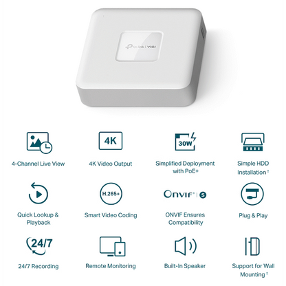 TP-Link Vigi NVR1104H-4P 4 Channel PoE Network Video Recorder