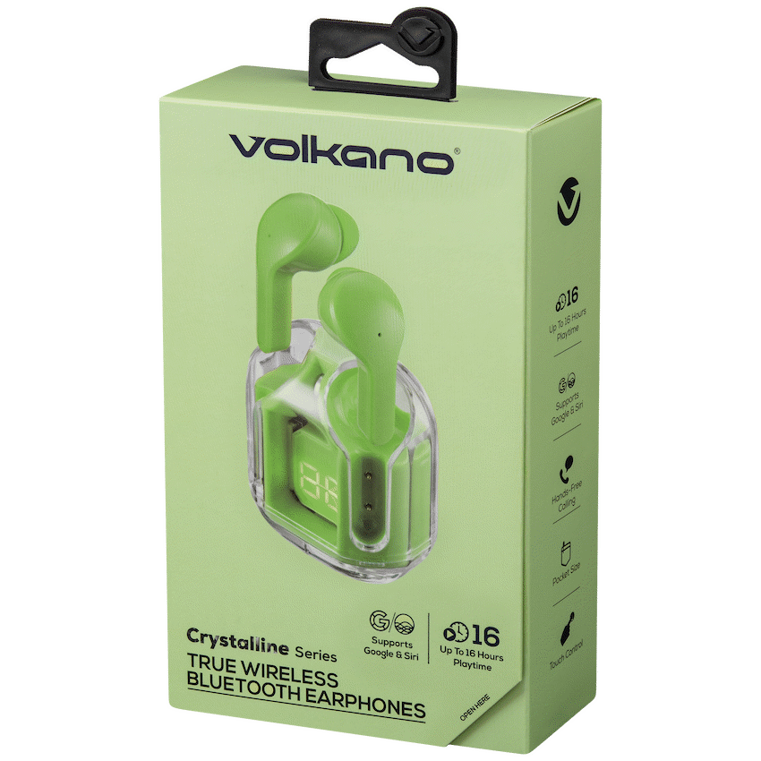 Volkano Crystalline Series TWS Earphone - Neon - Hardbox