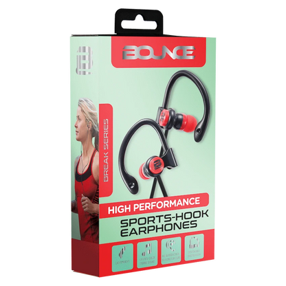 Bounce Break series hook-on earphones Black/Red