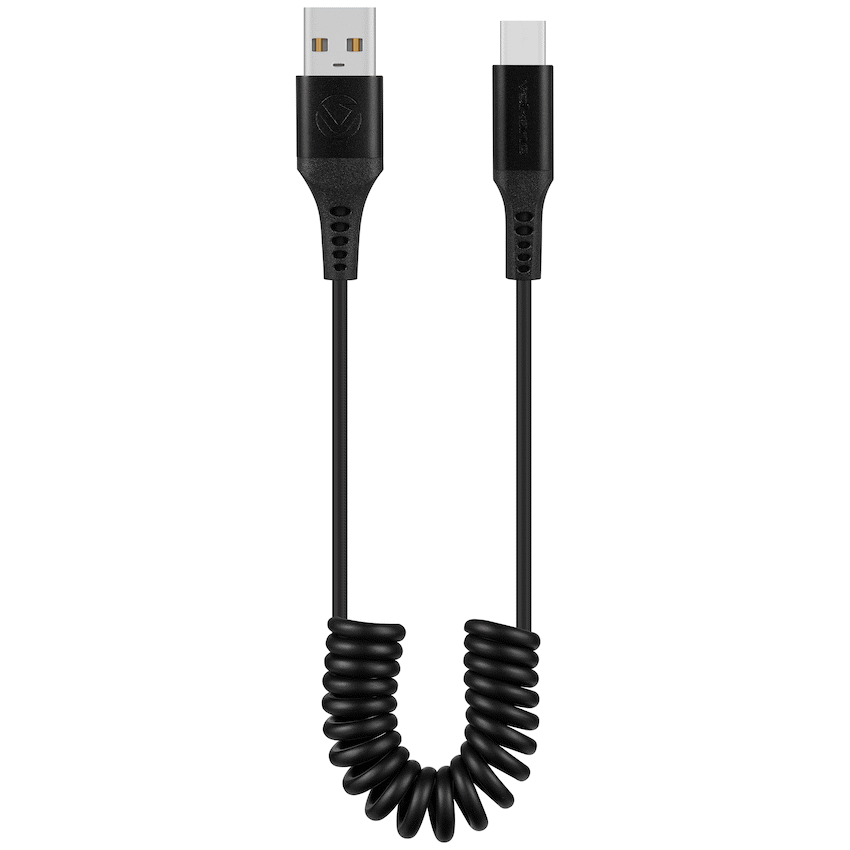 Volkano Helix Series Coiled 1m Charging Cable USB-A To USB-C 60W - Black