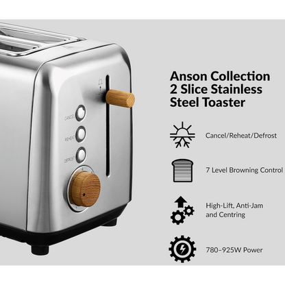 Boden Stark Anson Collection 2-Slice Stainless Steel Toaster