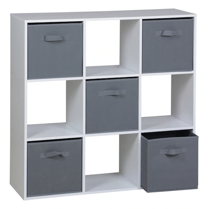 Everfurn Ninefold Bookshelf with 5 Storage Bins