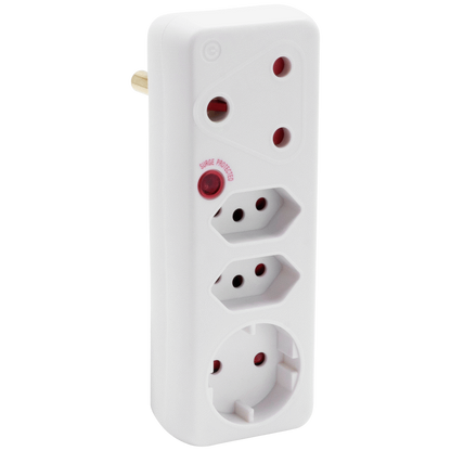 Switched 4-Way Medium Surge Adaptor with Schuko - White