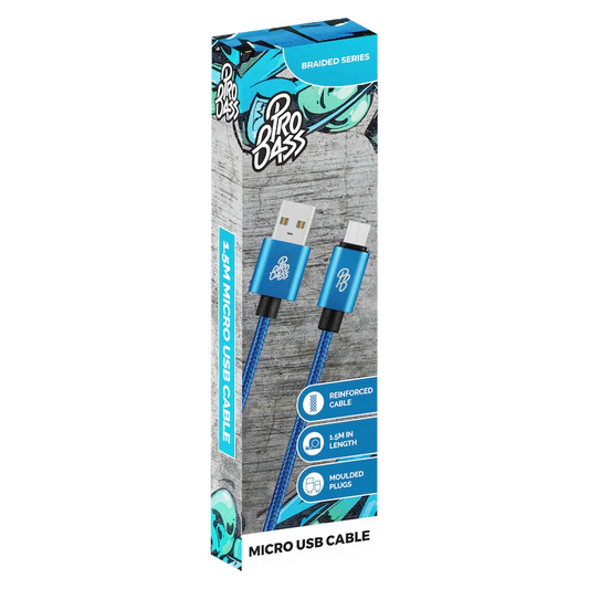 Pro Bass Braided Series Micro USB Cable - Blue 1.5m