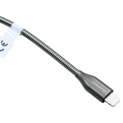 Volkano Iron Series Round Metallic Spring MFI Lightning Cable 6ft - Gun Metal