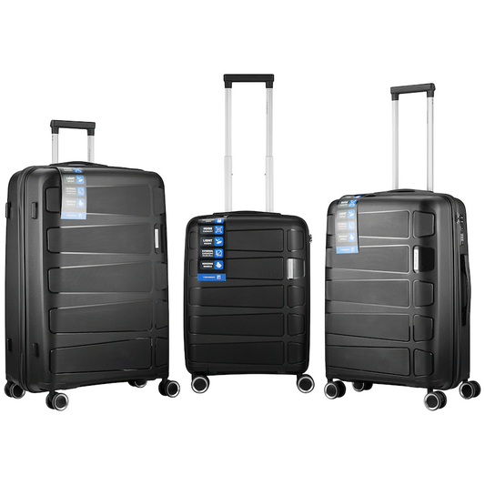 Travelwize Tourer PP 3Pc 4-wheel Spinner Luggage Set Black