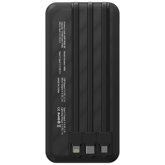 Amplify 10000mAh Power Bank with Integrated Cables - Black