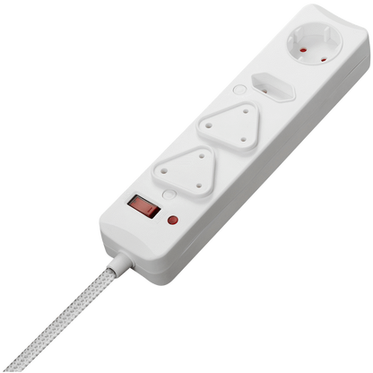 Switched 4-Way Surge-Protected Multiplug 3m Braided Cord - White