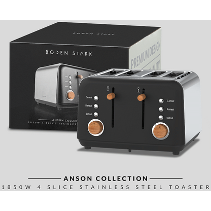 Boden Stark Anson Collection 4-Slice Stainless Steel Toaster - Black