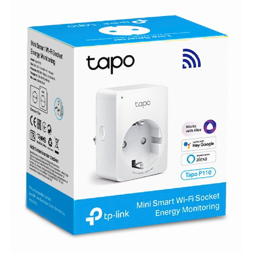 TP-Link Tapo P110 13A 2 Pin Shuco Smart Wi-Fi Plug, Power Monitoring