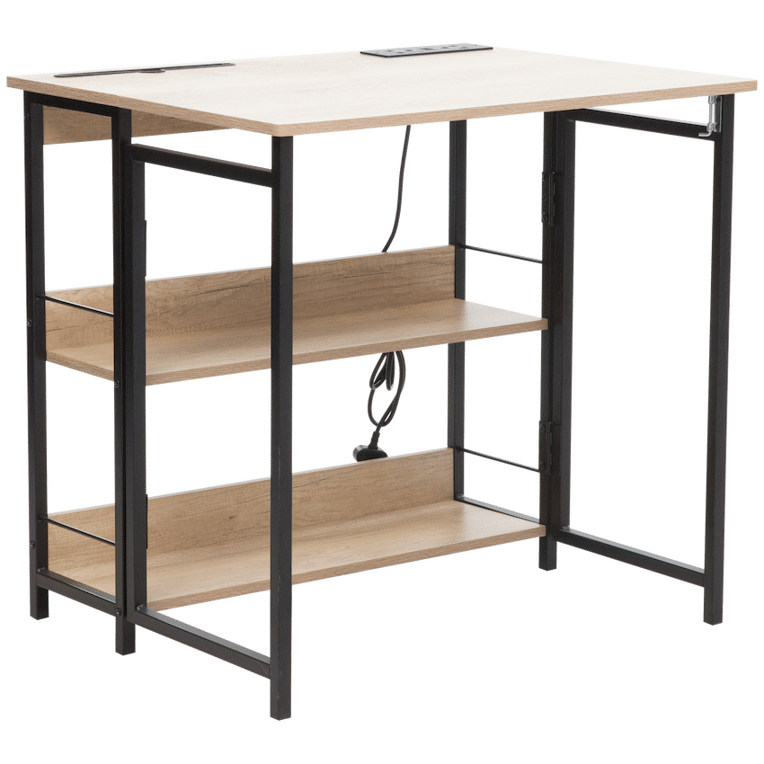 Everfurn Viron Folding Desk with 2-Prong Plugs and USB