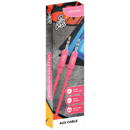 Pro Bass Unite Series - Boxed Auxiliary Cable - Pastel Pink 1m