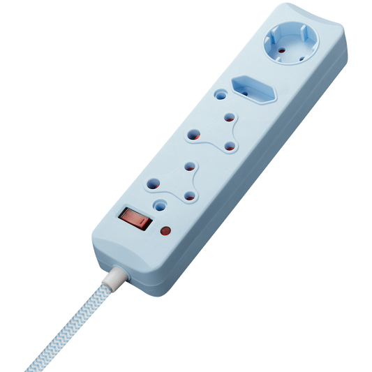 SWITCHED 4 Way Medium Surge Protected Multiplug 0.5M Braided Cord Blue