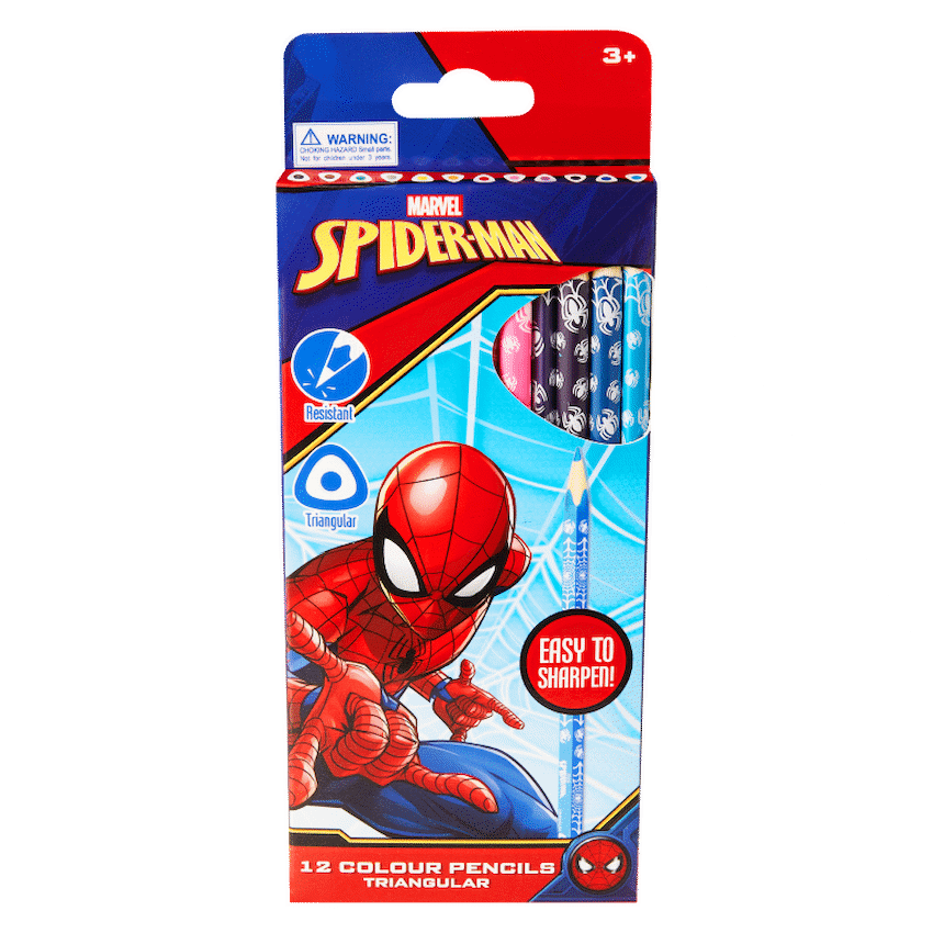 Spiderman 12 Colour Pencils Triangular Multi