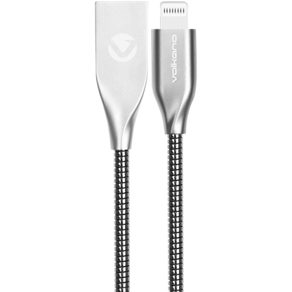 Volkano Iron Series Round Metallic Spring MFI Lightning Cable 6ft - Silver