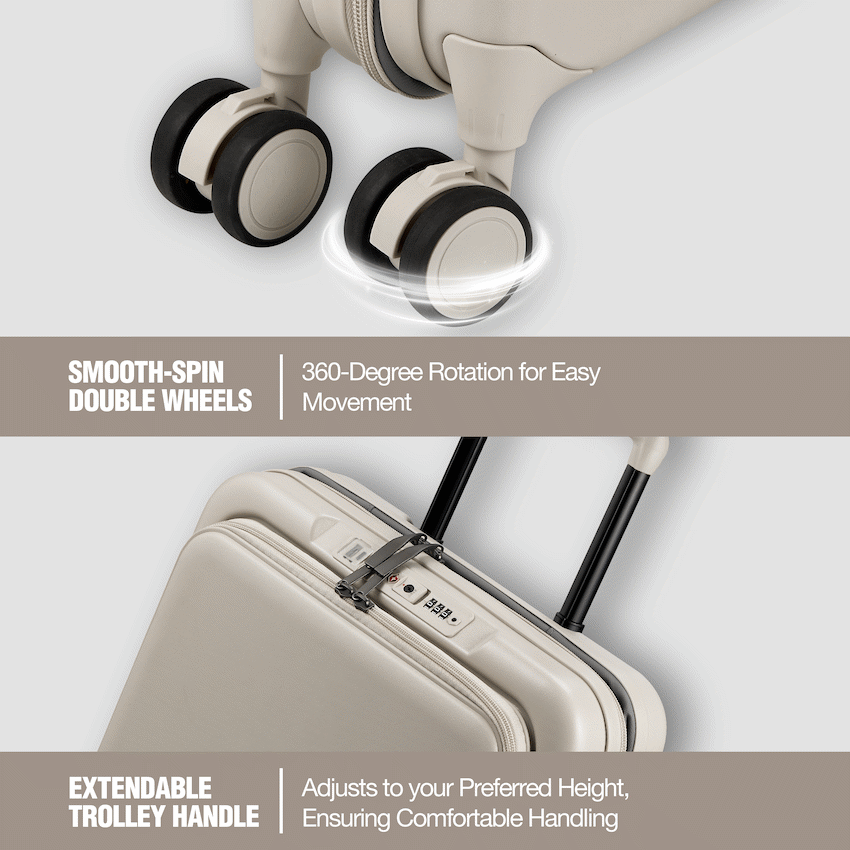 Expandable PP 55cm Carry On Luggage - Beige