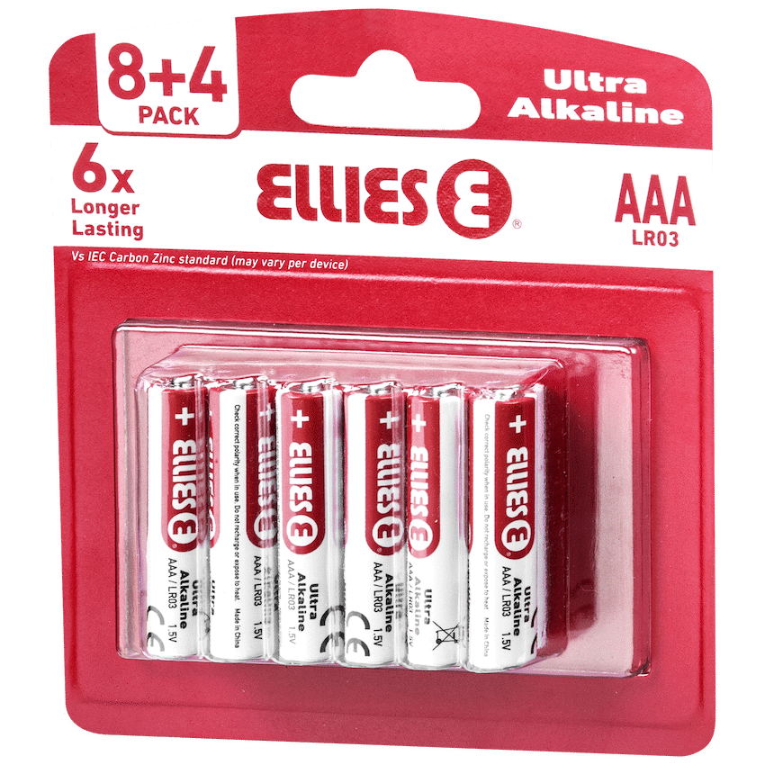 Ellies Ultra Series - Alkaline Batteries AAA 8+4 Value Pack - WT